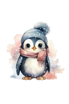 a penguin wearing a hat and scarf