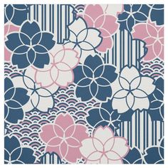 Japanse Sakura flowers geometric pattern Fabric Color: blue. Gender: unisex. Age Group: adult. Japanese Patterns Fabric, Kimono Flower Pattern, Kimono Print Pattern, Kimono Pattern Design Japanese Prints, Sakura Pattern Design, Japanese Textiles Patterns