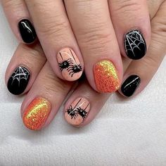 Nail Deisgn For Short Nails, Nail Art Halloween, Nails Short Square, Halloween Press On Nails, Press On Nails Short, Nails For Women, Nail Forms, Halloween Nail Designs