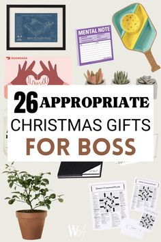 christmas gifts for boss with text overlay that reads, 26 appropriate christmas gifts for boss