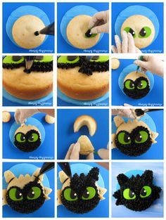 there are many pictures of how to make an evil cat cake