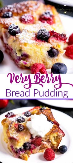 very berry bread pudding on a white plate