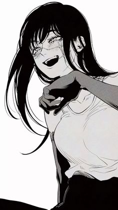 a drawing of a woman with long black hair and an eye patch on her face