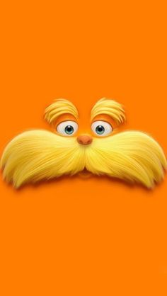 the lorax is peeking out from behind an orange wall with his eyes wide open