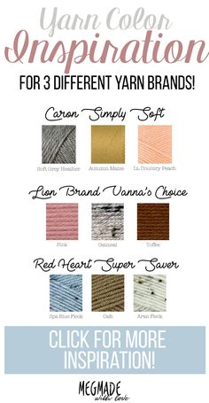 yarn coup with the words yarn color inspiration for 3 different yarn brands, click for more information