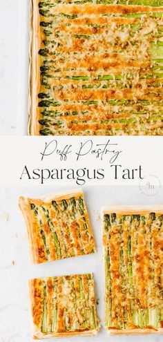 asparagus and cheese quiche with text overlay that reads, schnelle spargelatte