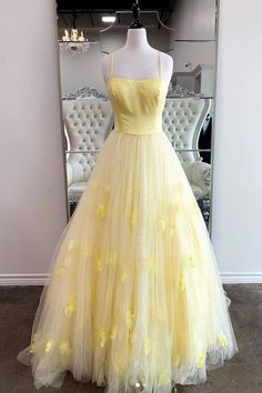 Tulle Formal Dress, Yellow Long Dress, Prom Dresses Elegant, Princess Prom Dresses, Long Formal Gowns, Prom Dresses Yellow, Senior Prom Dresses, A Line Evening Dress, Diy Vetement