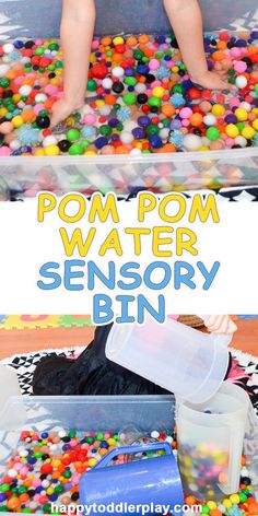 a toddler playing in a play pool filled with pom - pom water