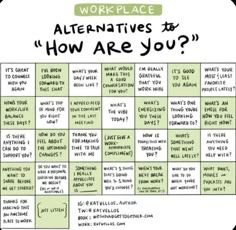 a game board with words that say,'work place alternatives to how are you?