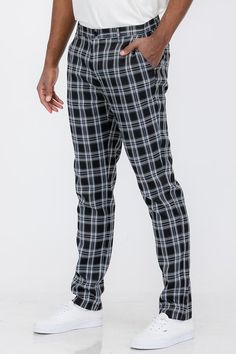 Button Fly ClosureStandard PocketsTwo Back Pockets with Button ClosureSlim FitModel is 5'11 wearing a 34" / Large Usa Pants, Plaid Trousers, Activewear Sets, Mens Plaid, Slim Fit Trousers, Fashion Website, Skirt Leggings, Jean Leggings, Trouser Pants