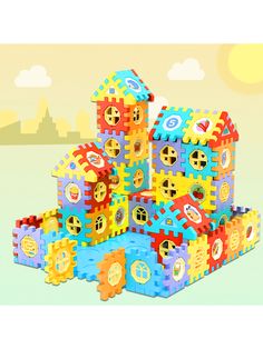 the colorful building blocks are stacked on top of each other