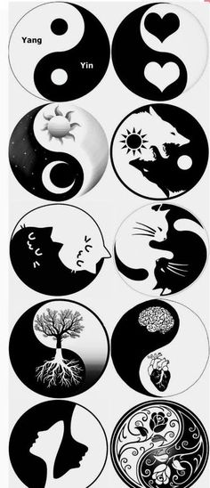 black and white photograph of yin symbols