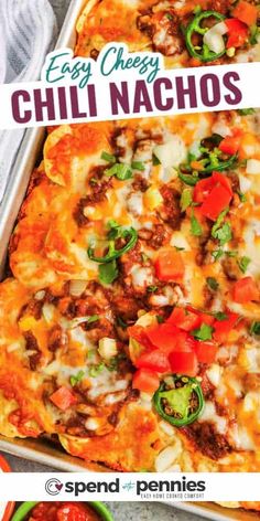 an easy cheesy chili nachos recipe in a casserole dish