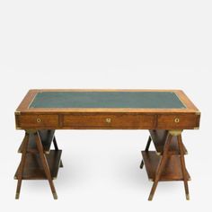 an antique desk with two drawers and a chalkboard on one end, in the shape of a triangle