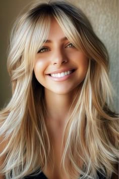 30 Beautiful Long Layered Hair with Bangs Ideas - The Hairstyle Edit Curtain Bangs On Long Blonde Hair, Split Bangs Long Hair, Front Layers Long Hair Curtain Bangs, Long Blonde Hair Styles With Layers Side Swept Bangs, Long Blonde With Bangs, Long Layered Hair With Long Bangs, Long Feathered Bangs, Long Hair With Bangs Blonde, Long Bang Haircut