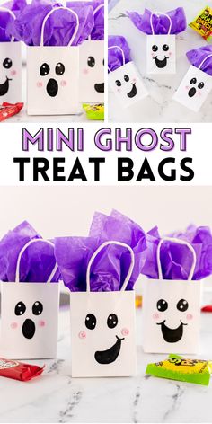 mini ghost treat bags made with tissue paper