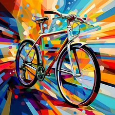 a painting of a bicycle with bright colors