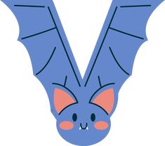 a blue bat with orange eyes and wings