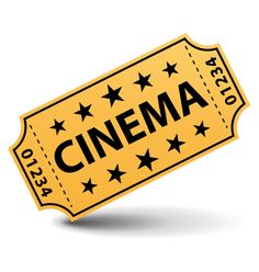 a yellow cinema ticket with stars and the word cinema written on it in black ink