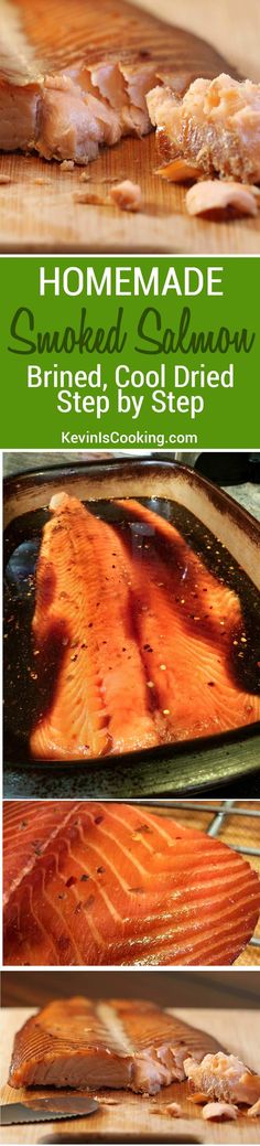 salmon being cooked on the grill with text overlay that reads homemade smoked salmon breaf goldfish