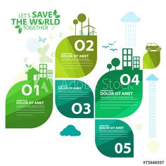 save the world together poster with green leaves and cityscape on white backgroud