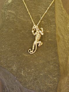 "This Leopard pendant is 14K Gold. The included chain is a 14K Gold chain. You may choose 16, 18 or 20 inch at the same price. Other length available at sightly higher prices. This Leopard pendant measures 1 1/4\" long by 9/16\" across. I hand cast all my pieces using the lost wax casting method. Please ask your needs. You may call me with questions, often I am out so please use my machine. 831-476-3176. Satisfaction Guaranteed! I send items USPS First Class unless otherwise directed. I send as Bvlgari Jewelry Set, Bvlgari Jewelry, Edgy Jewelry, Silver Heart Earrings, Silver Wolf, Wax Casting, Lost Wax Casting, Disney Jewelry, Fancy Jewelry