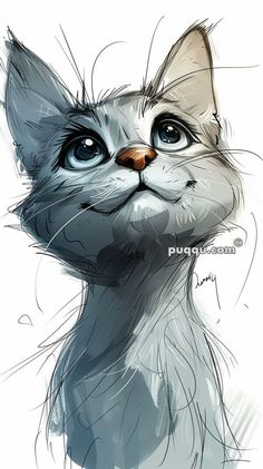 a drawing of a white cat with blue eyes