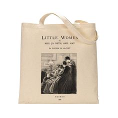 "Beautiful \"Little Women\" by Louisa M. Alcott tote bag. Handbag with Little Women book design. Book Bag. Library bag. Market bag A classic 1868 novel written by Louisa May Alcott \"Little Women\" title page or first pages (or both) printed on 100 % cotton canvas tote bag. Bag size approx. : 15\" x 14 Perfect gift for book lovers! Please select at checkout : Title page - First picture of this listing. Will be printed on ONE side of the bag. Book page - Second picture of this listing. Will be pr Literary Style Tote Bag For Gift, Literary Tote Bag For Gift, Little Women Book, Buch Design, Library Bag, Aesthetic Bags, Book Tote Bag, Louisa May Alcott, Little Women