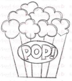 a drawing of a cupcake with the word pop on it and some clouds above it