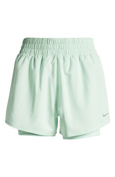 Take on anything from running to lounging on the couch in these silky woven shorts with signature Dri-FIT tech and an inner knit layer that prevents chafing. 3" inseam; 28" leg opening; 13" front rise; 16" back rise (size Medium) Dri-FIT moisture-wicking technology Back mesh envelope pocket; drop-in pockets on inner shorts Lined 100% polyester with 88% polyester, 12% spandex inner shorts Machine wash, tumble dry Imported Envelope Pocket, High Waist Shorts, Green Shorts, Running Shorts, Nike Dri Fit, High Waisted Shorts, Dri Fit, Light Green, Moisture Wicking