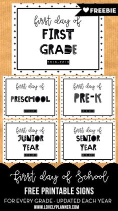 the first grade printable signs for school year