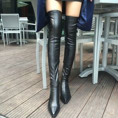 Pretty High Heels, Black Over The Knee Boots, Women's Motorcycle Boots, Cheap Boots, Slip On Boots, Boots Women Fashion, Black Boots Women, Women Boots, Motorcycle Boots