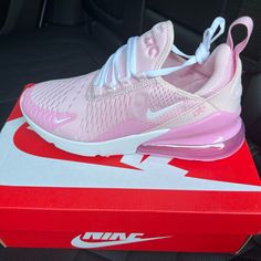 Pink And White. Lightweight And Comfortable. Brand New With Box. Nike Air 270 Pink, Nike Air Max 270 White Pink, Nike Shoes Air Max 270 Pink, Nike Air Max 270 Ponk, Pink Nike Synthetic Running Shoes, Nike Converse, Chic Heels, Air Max 270, Nike Air Max 270