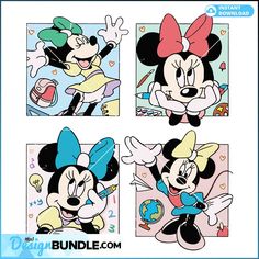 mickey and minnie mouse in different poses for the disney character coloring book, which is also available