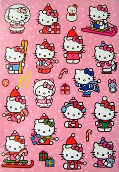 hello kitty stickers on pink background with polka dots