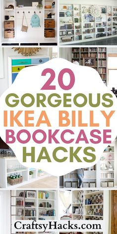 the top ten bookshelves with text overlay that reads 20 gorgeous ikea billy bookcase hacks