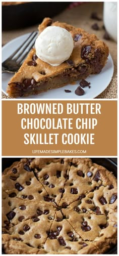 chocolate chip skillet cookie on a white plate