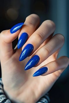 40+ Blue Nails Ideas to Make Your Outfits Pop This Spring & Summer - Flo's Blog Blue Nails Stiletto, Dark Blue Nails