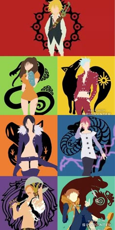 four anime characters with different colors and sizes