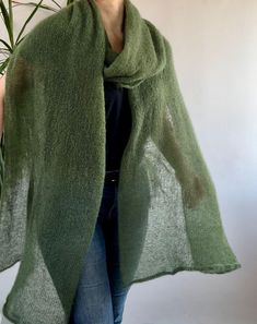 Cosy, warm and light silk mohair shawl. Size Extra long You will get in love with it at once because: * it is very soft * it is very light, the weight is about 100 gr (3,5 oz) * made of eco friendly pure materials: 75 % mohair and 25 % silk * can be weared with any style, like a scarf or like wrap on evening dress * can be weared during autumn, winter, spring and even summer cool evenings * thanks to slightly wavy edges it looks very romantic Dimensions: ~ 48 cm x 350 cm/  19 x 138 inch It is a Mohair Shawl, Wavy Edges, Womens Scarf, Scarf Knit, Light Silk, Bridal Wrap, Winter Knits, Knit Scarf, Shawls And Wraps