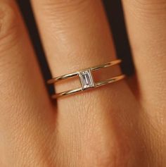 Solitaire Baguette Moissanite Double Band Engagement Ring, Minimalist Daily Wear Ring, Bezel Set Baguette Diamond Ring, Silver Classic Ring - Etsy Australia Wedding Ring Baguette, Double Band Engagement Ring, Mother Ring, Diamond Ring Silver, Baguette Cut Ring, Engagement Ring Minimalist, Bridesmaid Ring, Double Band Ring, Baguette Diamond Ring