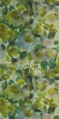 a painting of leaves and flowers on a white background