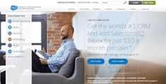 a man sitting on a couch in front of a window with the words get the world's 1 crm and add salesforce