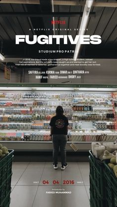 a person standing in front of a display case filled with fruit and veggies