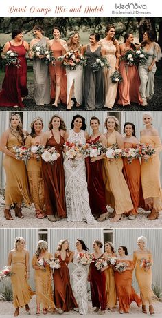 the bridesmaids are all dressed in different colors and styles for their wedding day