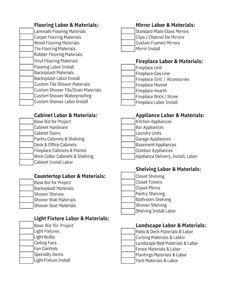 the printable list for labor and materials