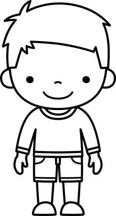 a black and white drawing of a boy with short hair, wearing shorts and a t - shirt