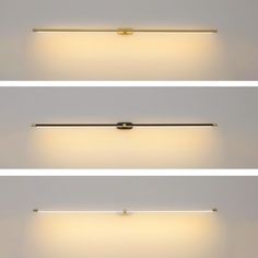 three lights are shown on the wall above each other in different positions and shapes,