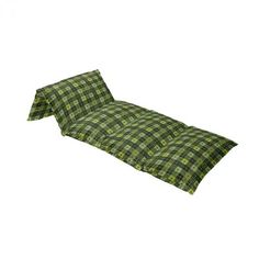 a green and black checkered pillow on a white background