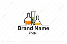 a logo for a company that sells orange liquid and flasks with the words brand name